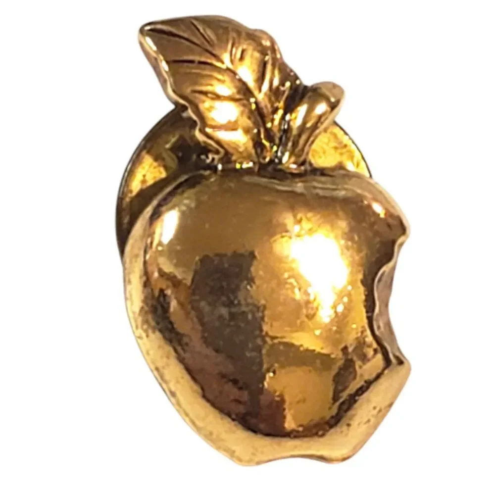 Apple with Bite Out Gold Hat Lapel Vest Pin Brooch Tie Tack Cuff Link Lot of 2
